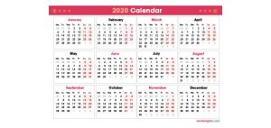 2020 Calendar Template PDF Editable